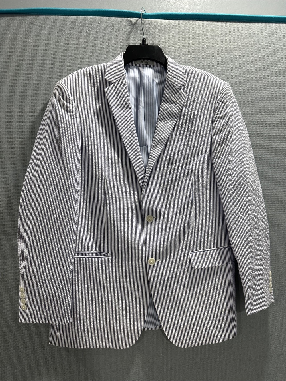 Adolfo Navy and White Striped Seersucker Sport Coat
